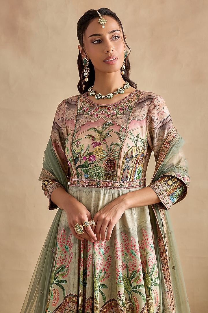 Pastel Pink Viscose Silk Sequins Embroidered Wedding Anarkali Set by Kalista at Pernia's Pop Up Shop