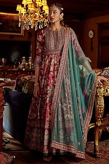 Dark Pink Embroidered Wedding Anarkali Set by Kalista at Pernia's Pop Up Shop