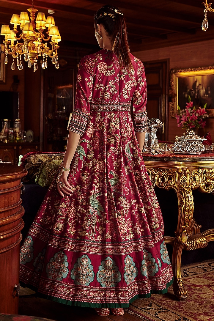 Dark Pink Embroidered Wedding Anarkali Set by Kalista at Pernia's Pop Up Shop