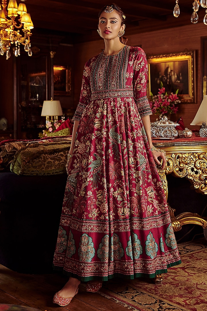 Dark Pink Embroidered Wedding Anarkali Set by Kalista at Pernia's Pop Up Shop