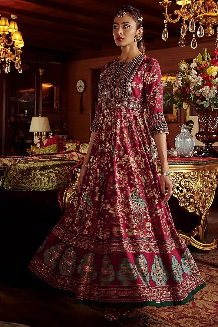 Dark Pink Embroidered Wedding Anarkali Set by Kalista at Pernia's Pop Up Shop