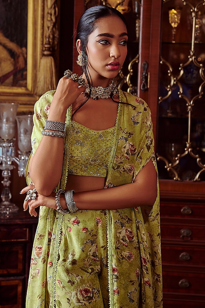 Pista Green Printed Gharara Set by Kalista at Pernia's Pop Up Shop
