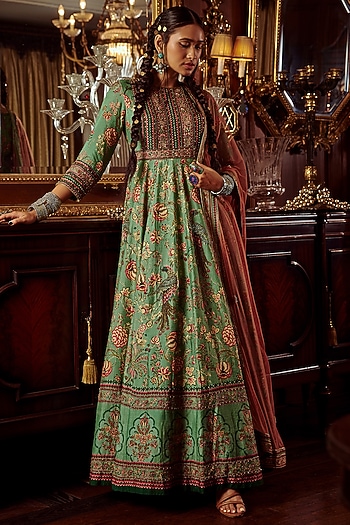 Sea Green Embroidered Wedding Anarkali Set by Kalista at Pernia's Pop Up Shop