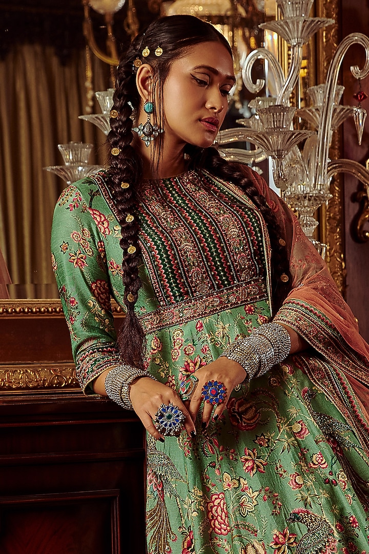 Sea Green Embroidered Wedding Anarkali Set by Kalista at Pernia's Pop Up Shop