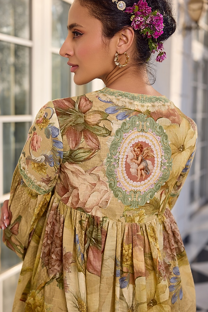 Beige Cotton Slub Floral Printed Co-Ord Set by Kalista at Pernia's Pop Up Shop
