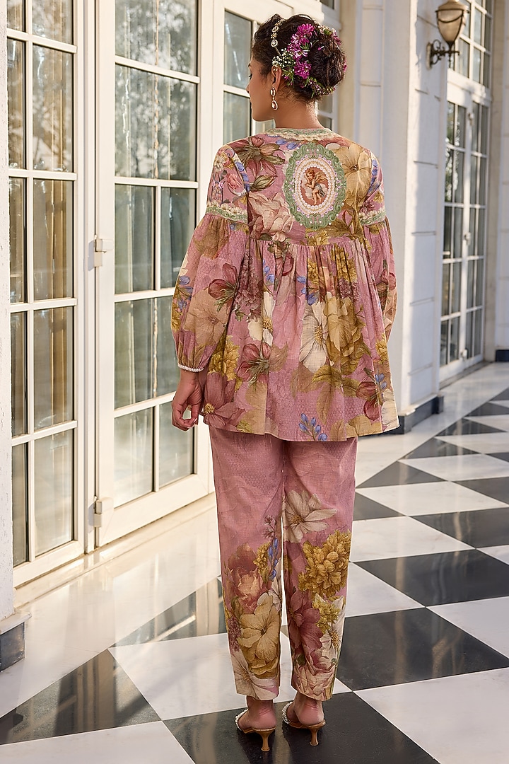 Pink Cotton Slub Floral Printed Co-Ord Set by Kalista at Pernia's Pop Up Shop