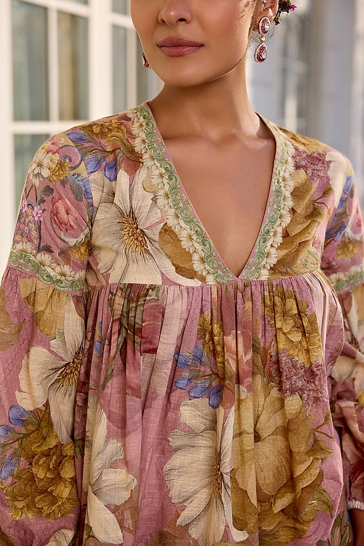 Pink Cotton Slub Floral Printed Co-Ord Set by Kalista at Pernia's Pop Up Shop