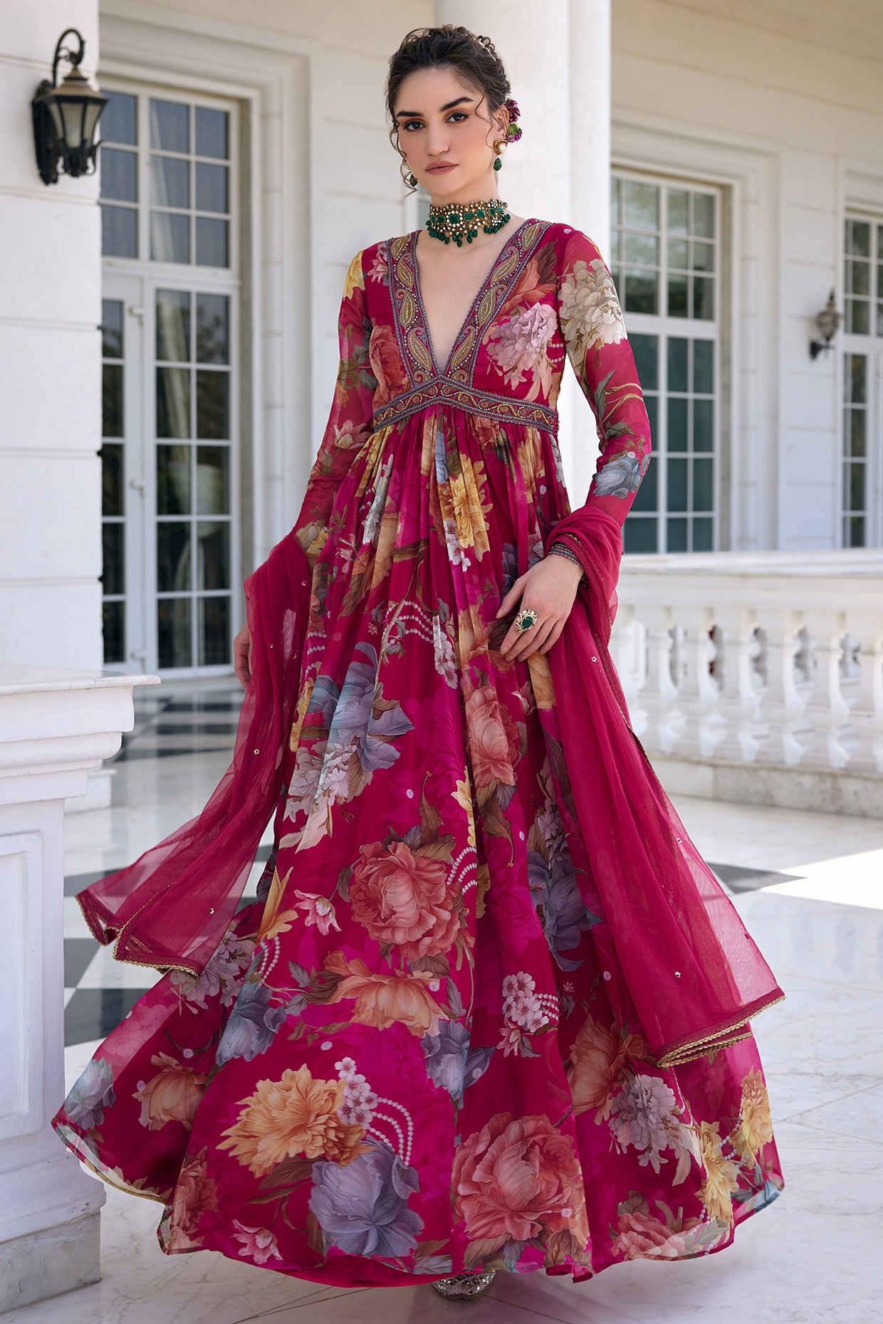 Fuchsia Bloom Anarkali Suit Set