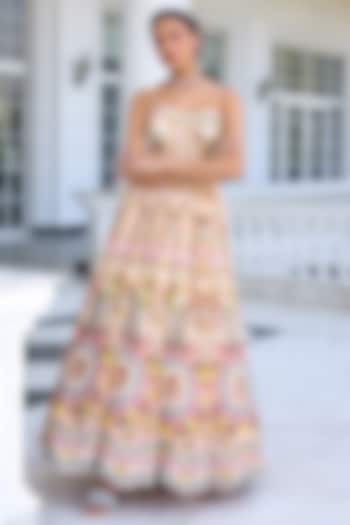 Peach Dola Silk Floral Printed Engagement Gown by Kalista at Pernia's Pop Up Shop