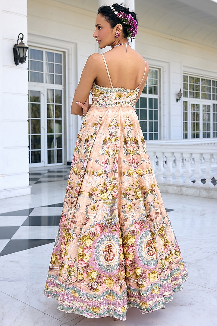 Peach Dola Silk Floral Printed Engagement Gown by Kalista at Pernia's Pop Up Shop