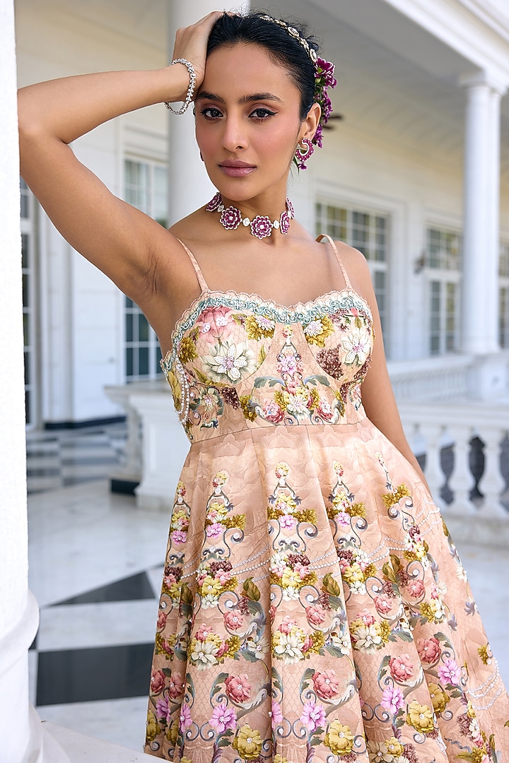Peach Dola Silk Floral Printed Engagement Gown by Kalista at Pernia's Pop Up Shop