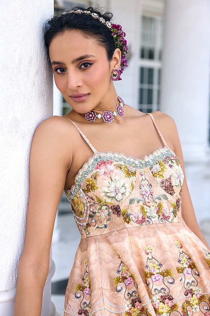 Peach Dola Silk Floral Printed Engagement Gown by Kalista at Pernia's Pop Up Shop