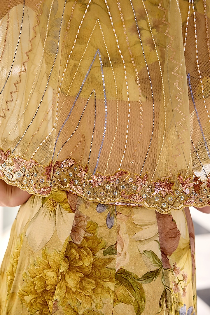 Beige Chinon Floral Motif Printed Wedding Sharara Set by Kalista at Pernia's Pop Up Shop