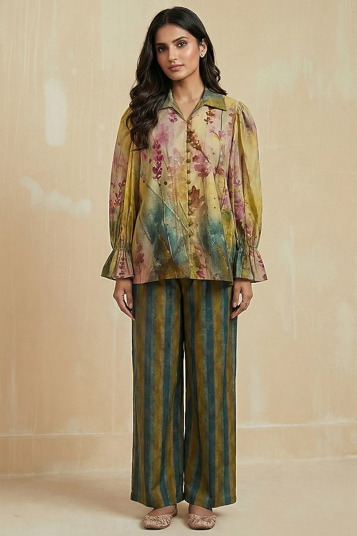 Multi-Colored Pure Cotton Floral Hand Painted Co-Ord Set by Kalista at Pernia's Pop Up Shop