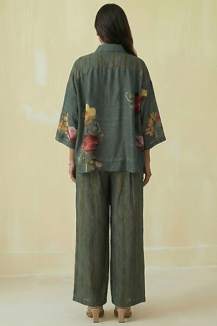 Hunter Green Silk Cotton Floral Printed Co-Ord Set by Kalista at Pernia's Pop Up Shop