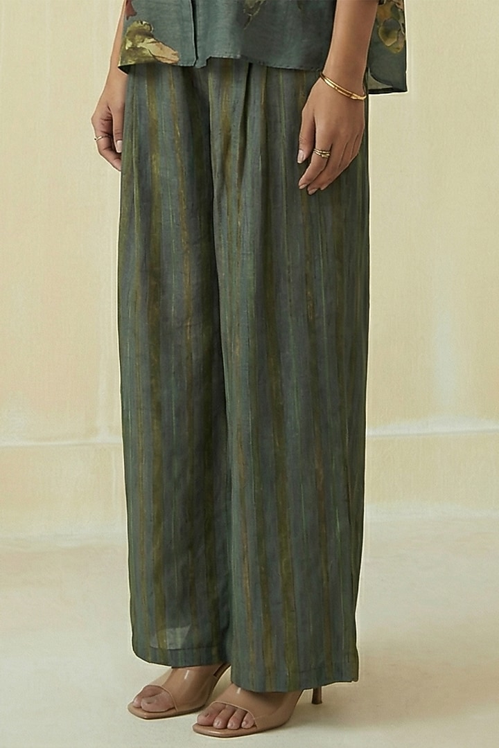 Hunter Green Silk Cotton Floral Printed Co-Ord Set by Kalista at Pernia's Pop Up Shop