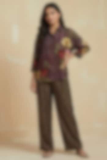 Earthy Mauve Silk Cotton Floral Printed Co-Ord Set by Kalista at Pernia's Pop Up Shop