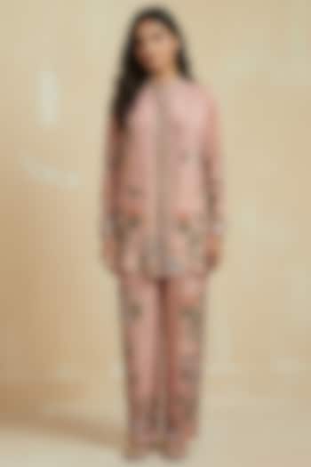 Powder Pink Viscose Silk Floral Printed Co-Ord Set by Kalista at Pernia's Pop Up Shop