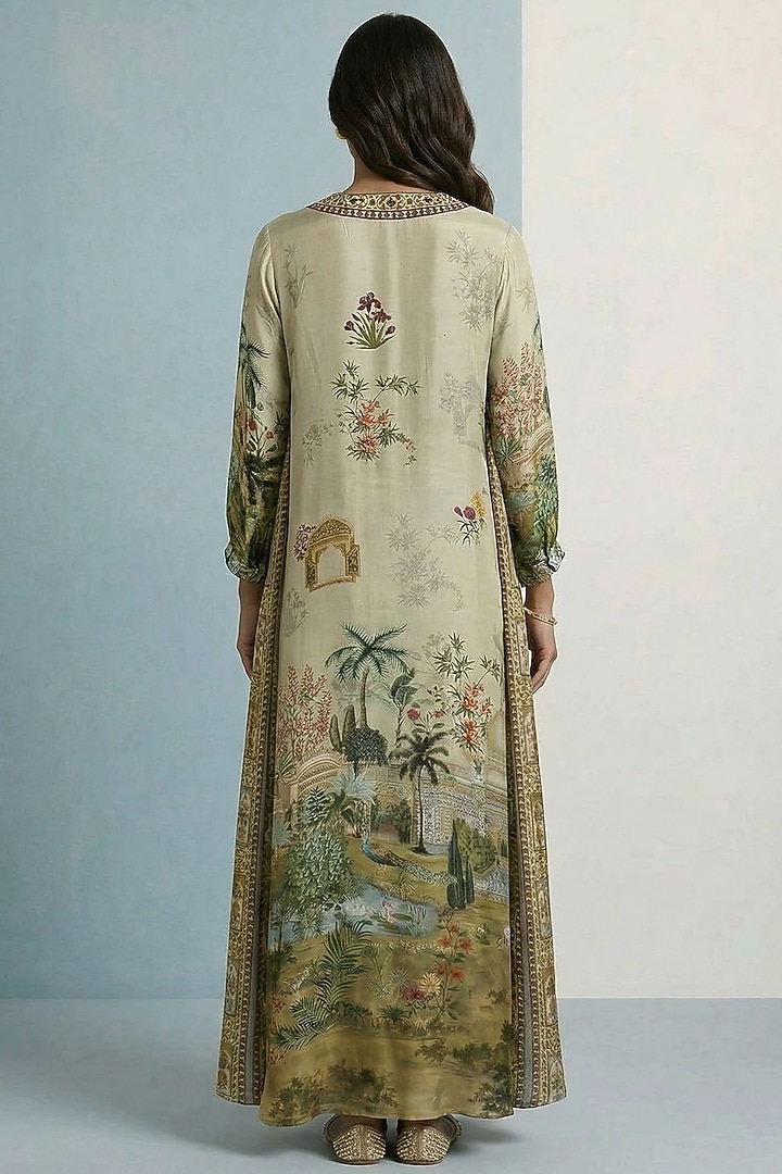 Ivory Viscose Crepe Motif Embroidered Jalabiya Vacation Dress by Kalista at Pernia's Pop Up Shop