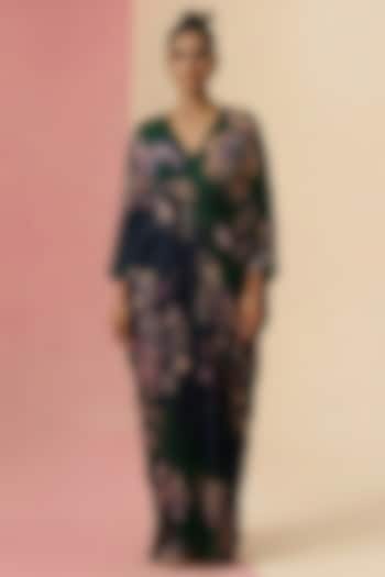 Forest Green & Midnight Blue Ombre Viscose Crepe Kaftan by Kalista at Pernia's Pop Up Shop