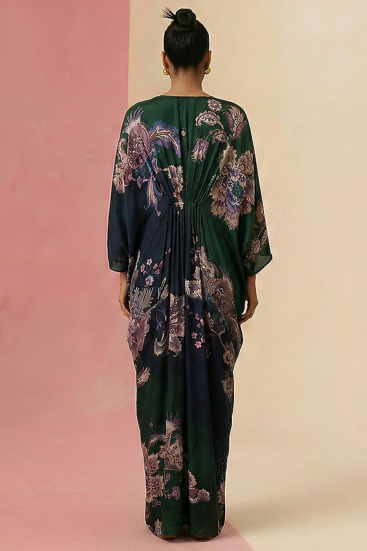 Forest Green & Midnight Blue Ombre Viscose Crepe Kaftan by Kalista at Pernia's Pop Up Shop