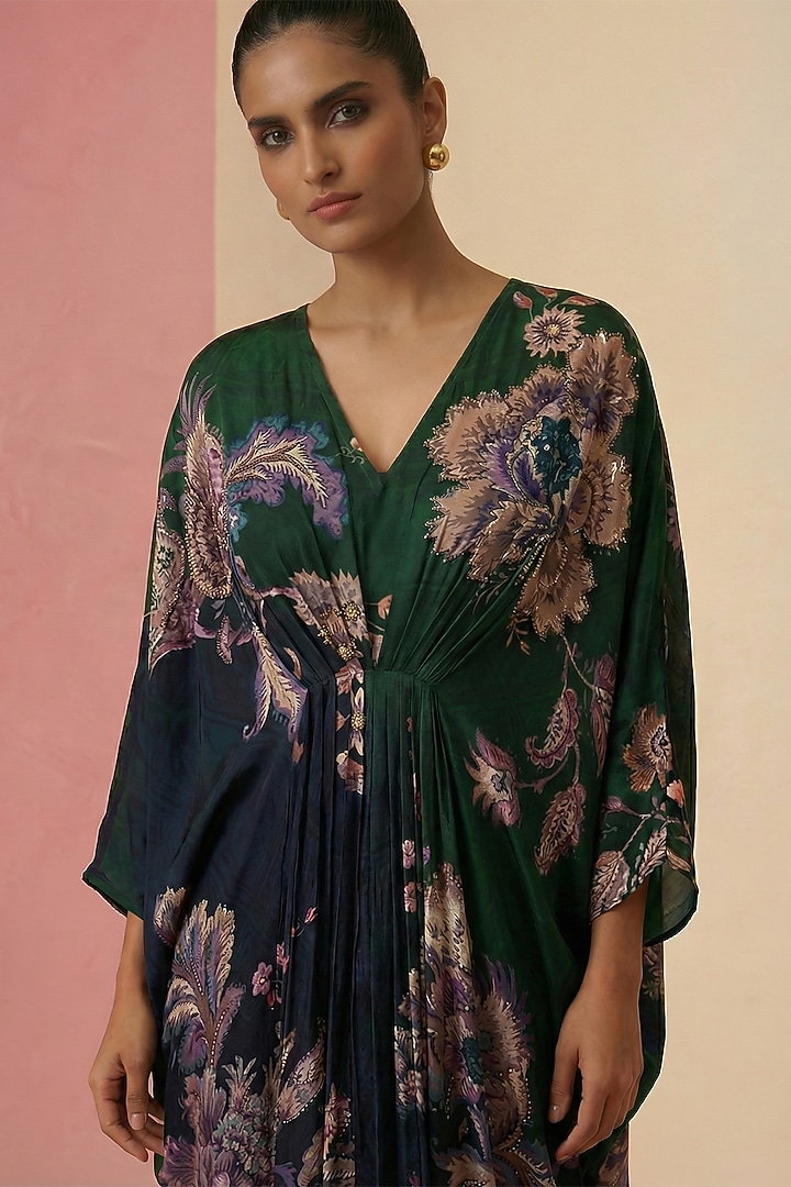 Forest Green & Midnight Blue Ombre Viscose Crepe Kaftan by Kalista at Pernia's Pop Up Shop