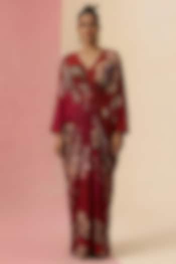 Crimson Red & Sunset Orange Ombre Viscose Crepe Kaftan by Kalista at Pernia's Pop Up Shop