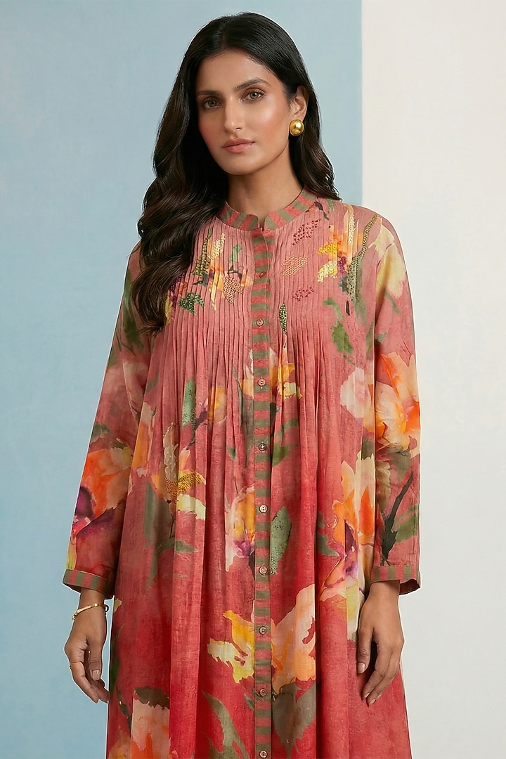 Walnut Pure Cotton Floral Printed Pleated Summer Dress by Kalista at Pernia's Pop Up Shop
