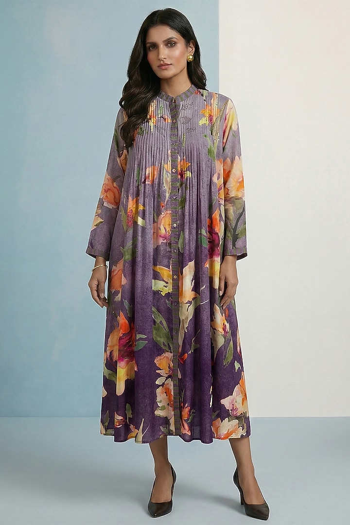 Lilac Pure Cotton Flowy Pleated Maxi Summer Dress by Kalista at Pernia's Pop Up Shop