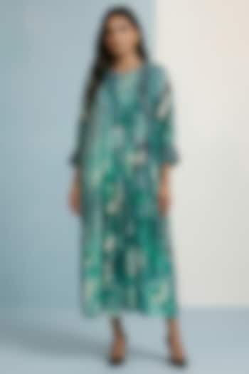 Turquoise Pure Cotton Floral Printed Maxi Summer Dress by Kalista at Pernia's Pop Up Shop