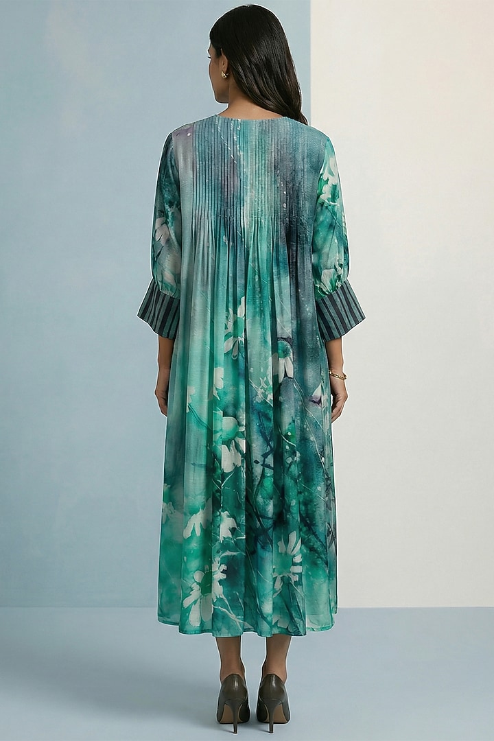 Turquoise Pure Cotton Floral Printed Maxi Summer Dress by Kalista at  Pernia's Pop Up Shop