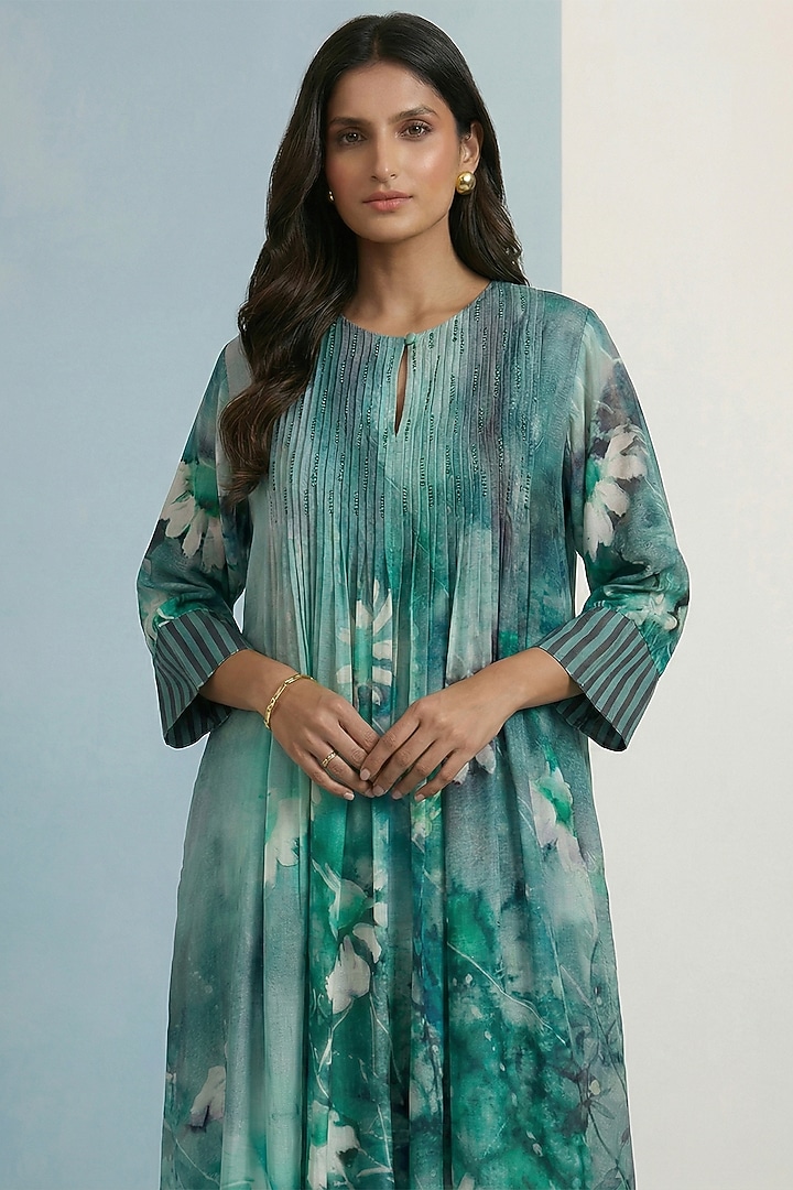 Turquoise Pure Cotton Floral Printed Maxi Summer Dress by Kalista at Pernia's Pop Up Shop