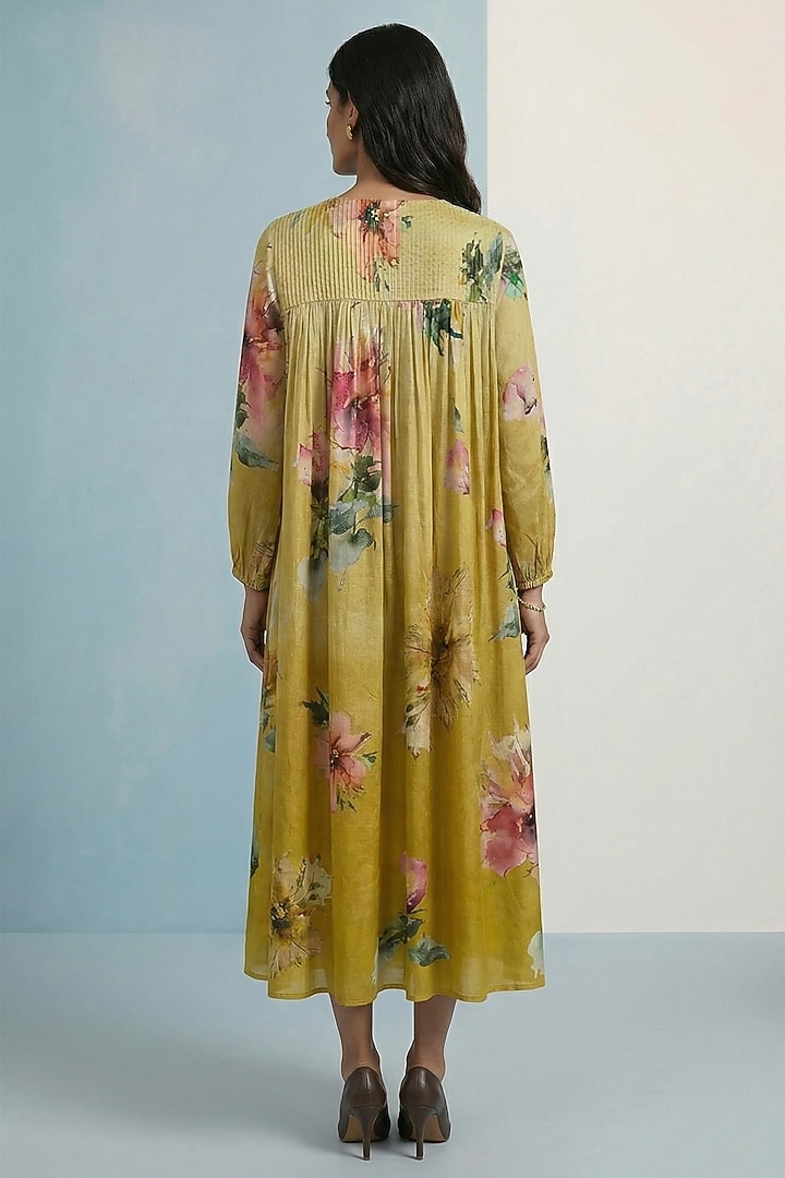 Amber Yellow Pure Cotton Floral Printed Maxi Summer Dress by Kalista at Pernia's Pop Up Shop