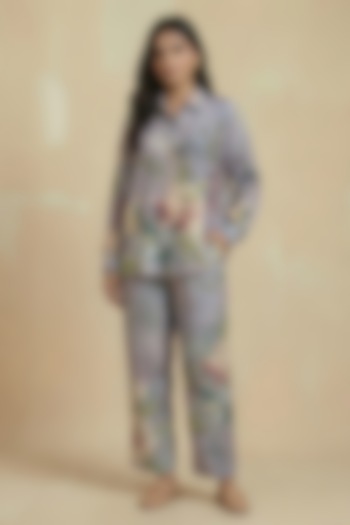 Soft Lilac Viscose Silk Floral Printed Co-Ord Set by Kalista at Pernia's Pop Up Shop