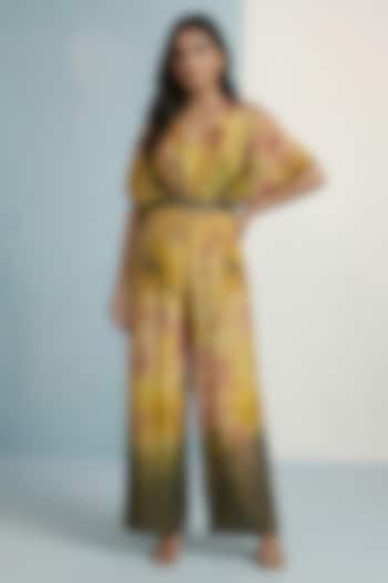 Amber Yellow Viscose Crepe Floral Printed Jumpsuit by Kalista at Pernia's Pop Up Shop
