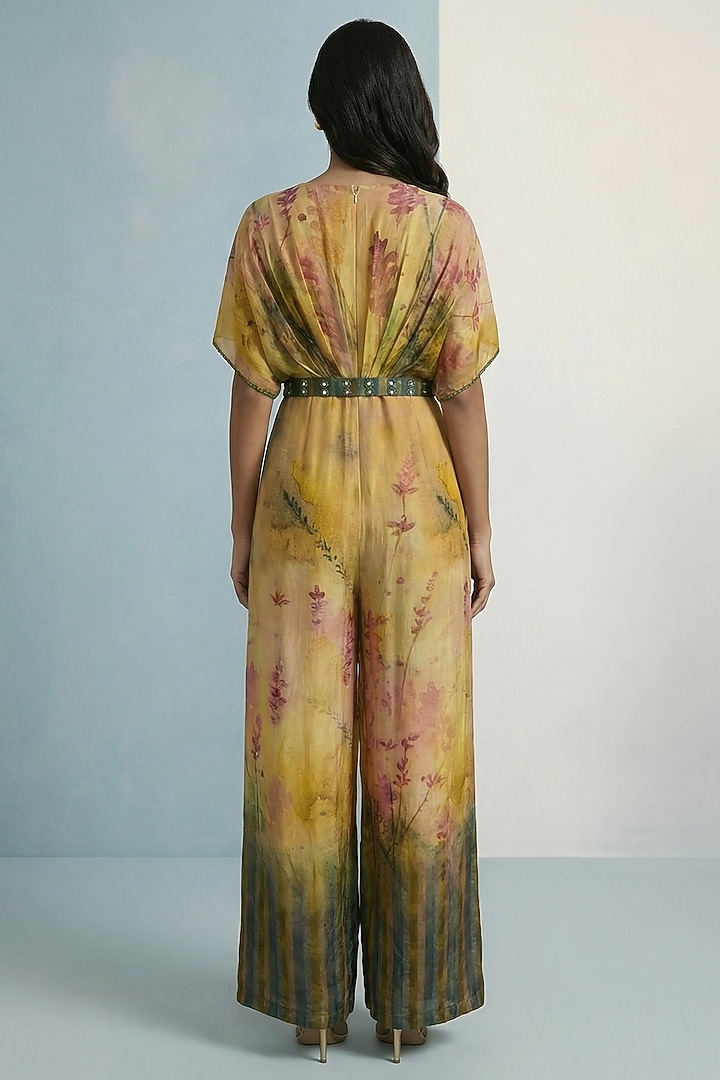 Amber Yellow Viscose Crepe Floral Printed Jumpsuit by Kalista at Pernia's Pop Up Shop
