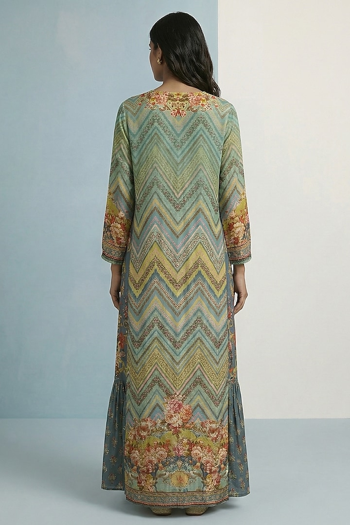 Green Viscose Crepe Floral Printed Jalabiya Vacation Dress by Kalista at Pernia's Pop Up Shop
