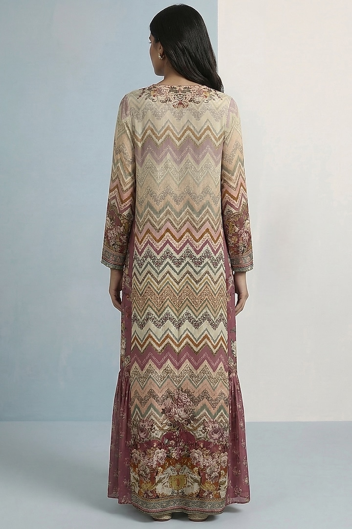 Ivory Viscose Crepe Floral Printed Jalabiya Vacation Dress by Kalista at Pernia's Pop Up Shop