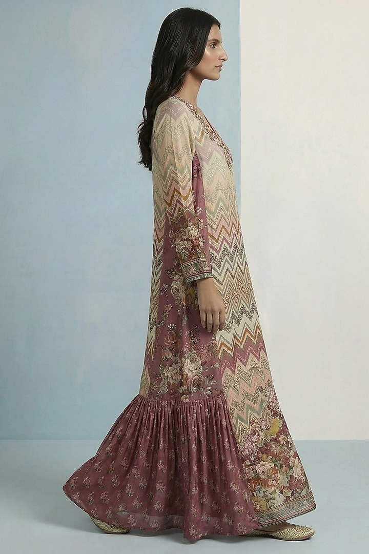 Ivory Viscose Crepe Floral Printed Jalabiya Vacation Dress by Kalista at Pernia's Pop Up Shop