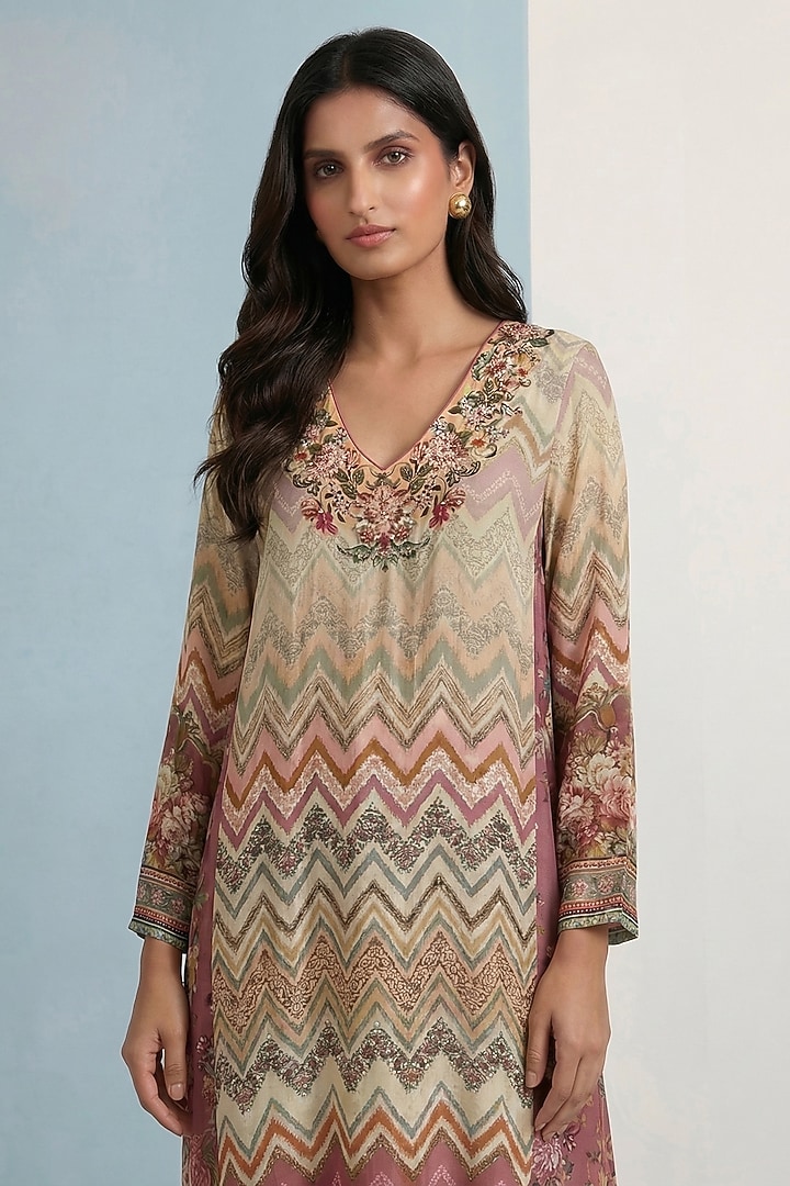 Ivory Viscose Crepe Floral Printed Jalabiya Vacation Dress by Kalista at Pernia's Pop Up Shop