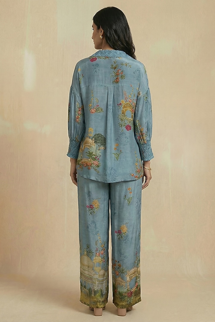 Aqua Viscose Crepe Floral Printed Co-Ord Set by Kalista at Pernia's Pop Up Shop