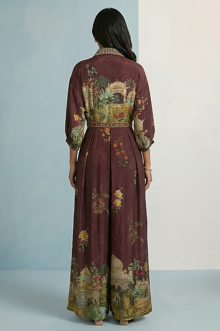 Dark Brown Viscose Crepe Floral Printed Jumpsuit by Kalista at Pernia's Pop Up Shop