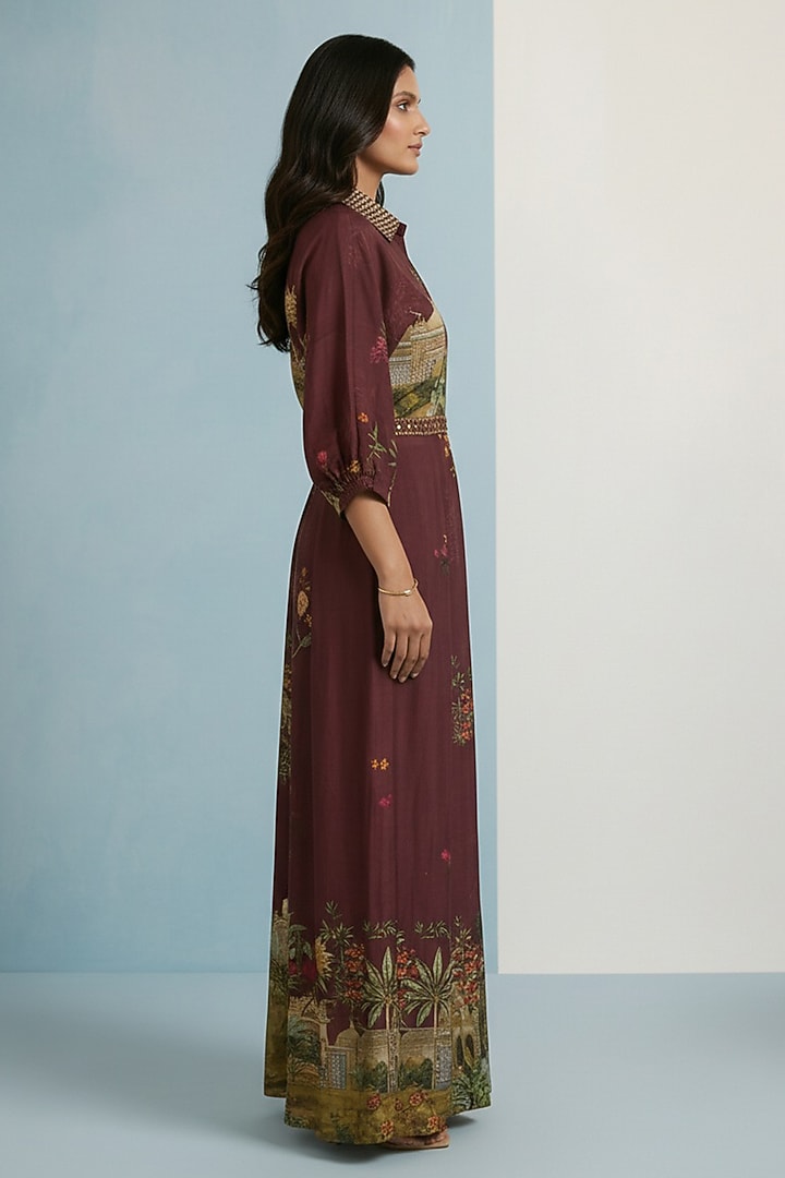 Dark Brown Viscose Crepe Floral Printed Jumpsuit by Kalista at Pernia's Pop Up Shop