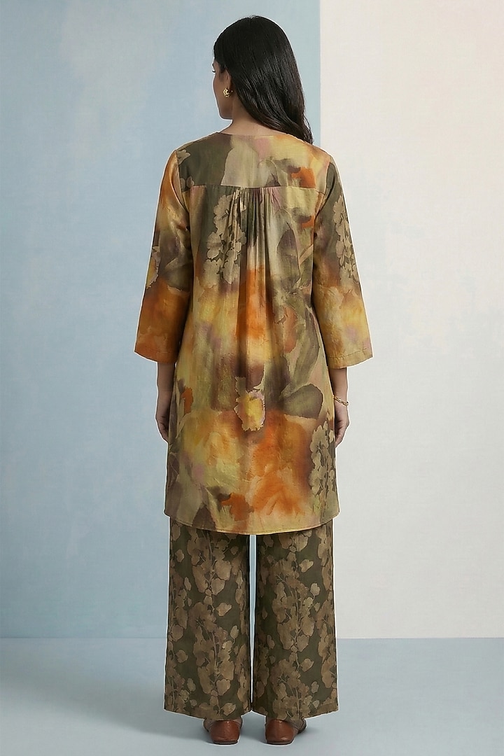 Dark Olive Green Pure Cotton Floral Printed Tunic Set by Kalista at Pernia's Pop Up Shop