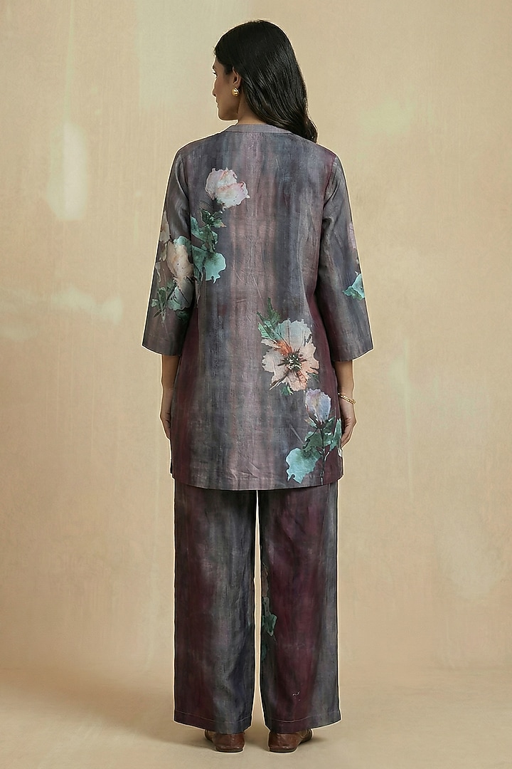 Slate Grey Pure Cotton Floral Printed Straight-Cut Tunic Set by Kalista at Pernia's Pop Up Shop