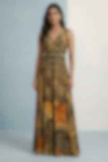 Olive Green Viscose Crepe Floral Printed Jumpsuit by Kalista at Pernia's Pop Up Shop