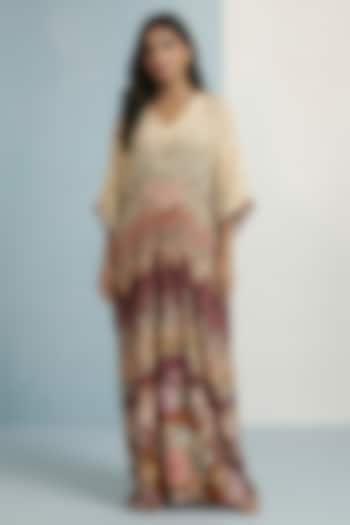 Ivory Viscose Crepe Chevron Printed Kaftan by Kalista at Pernia's Pop Up Shop
