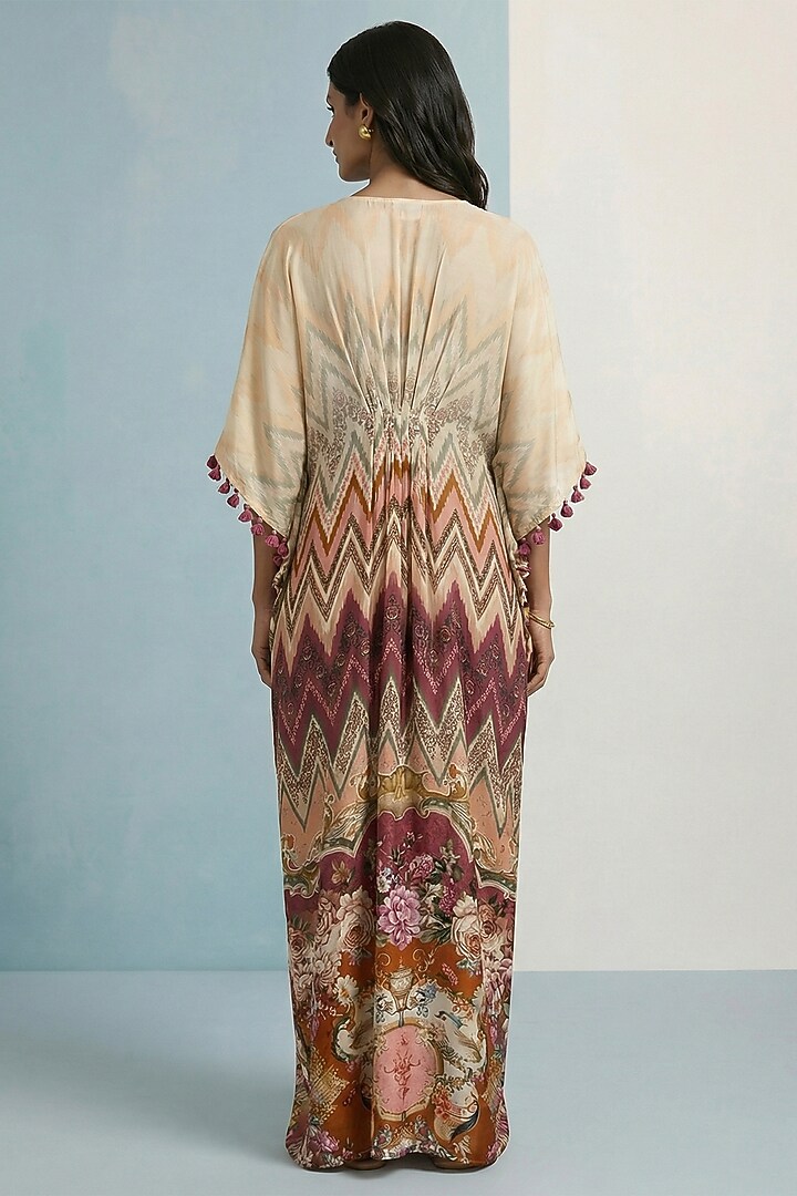 Ivory Viscose Crepe Chevron Printed Kaftan by Kalista at Pernia's Pop Up Shop