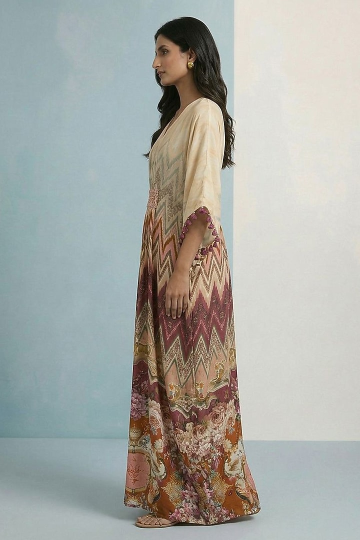Ivory Viscose Crepe Chevron Printed Kaftan by Kalista at Pernia's Pop Up Shop