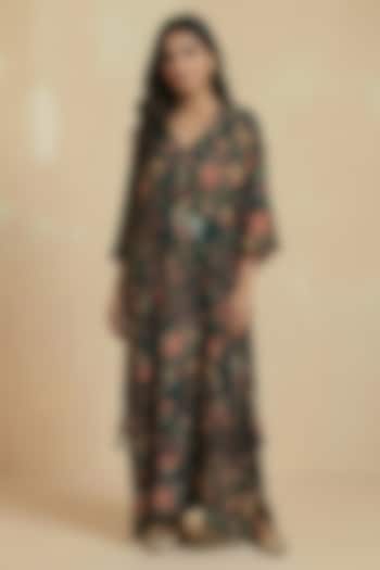 Emerald Green Viscose Crepe Floral Printed Kaftan by Kalista at Pernia's Pop Up Shop